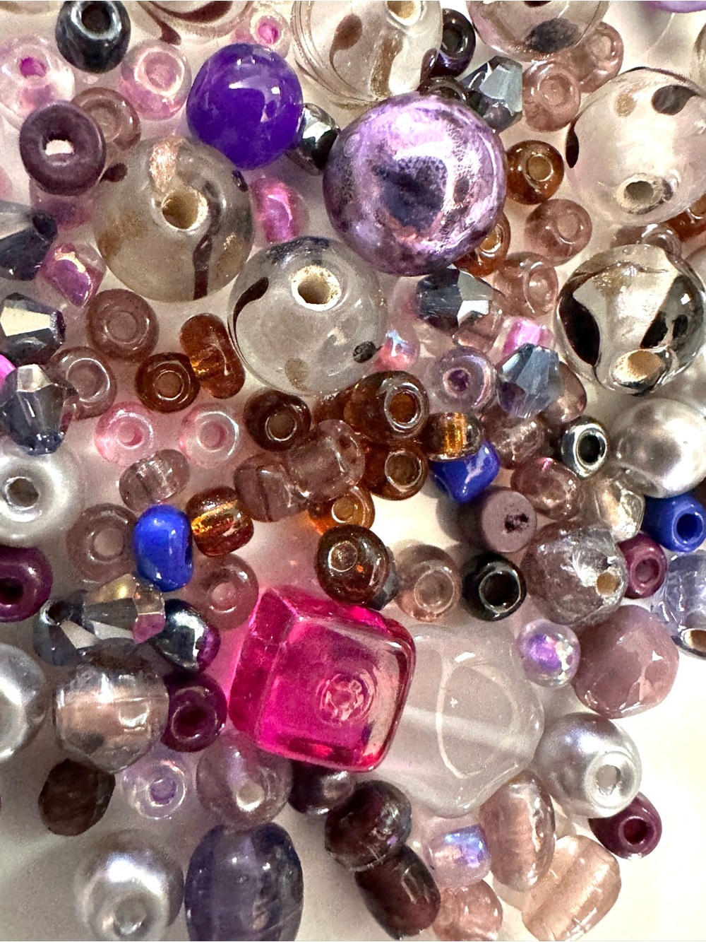 Mixed Vintage Glass Bead Assortment - Purple, Pink & Blue Jewelry Making Beads
